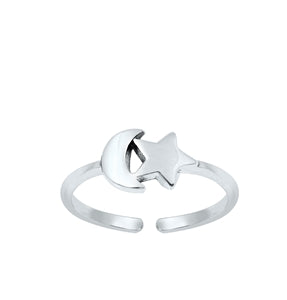 Sterling Silver Oxidized Moon And Star Toe Ring