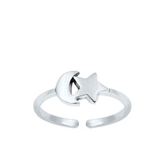Sterling Silver Oxidized Moon And Star Toe Ring