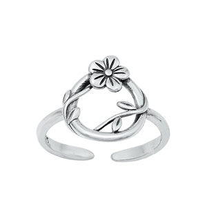 Sterling Silver Oxidized Flower Toe Ring