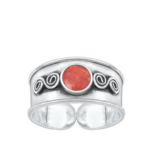 Load image into Gallery viewer, Sterling Silver Oxidized Red Coral Bali Toe Ring