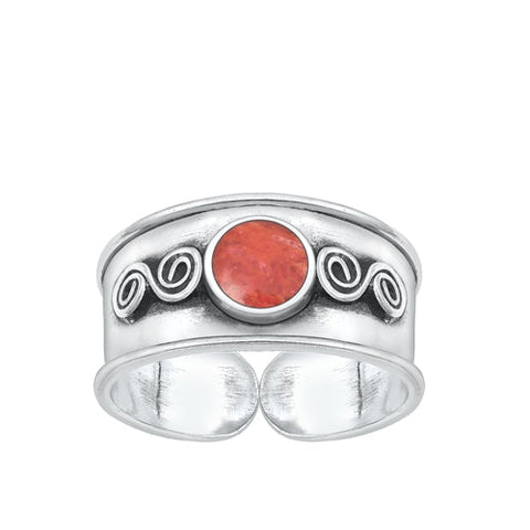 Sterling Silver Oxidized Red Coral Bali Toe Ring