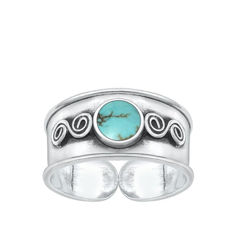 Sterling Silver Oxidized Genuine Turquoise Bali Toe Ring