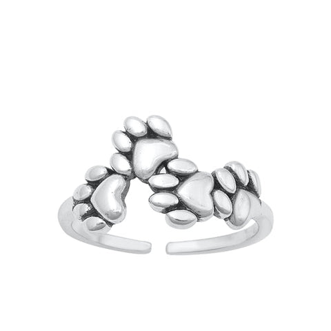 Sterling Silver Oxidized Paw Print Toe Ring