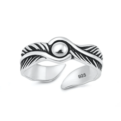 Sterling Silver Oxidized And Polished Feather Toe Ring