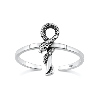 Sterling Silver Oxidized And Polished Snake Ankh Toe Ring