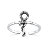 Sterling Silver Oxidized And Polished Snake Ankh Toe Ring