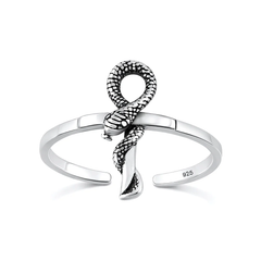 Sterling Silver Oxidized And Polished Snake Ankh Toe Ring