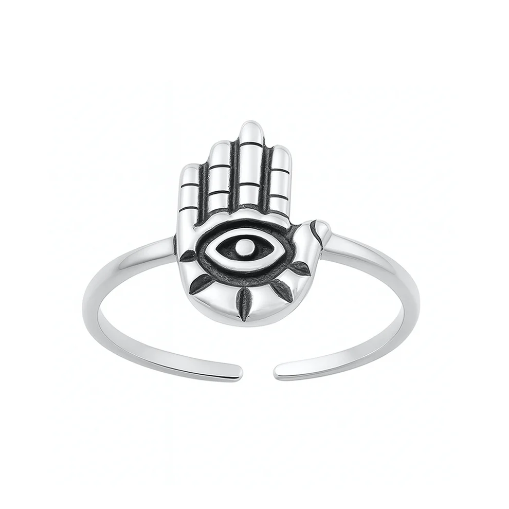 Sterling Silver Oxidized Hamsa Toe Ring