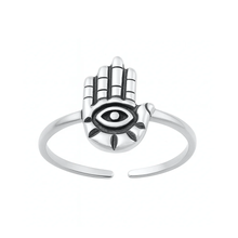 Load image into Gallery viewer, Sterling Silver Oxidized Hamsa Toe Ring