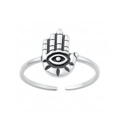 Sterling Silver Oxidized Hamsa Toe Ring
