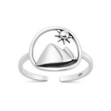 Load image into Gallery viewer, Sterling Silver Oxidized And Polished Mountain And Sun Toe Ring