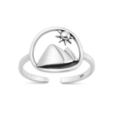 Sterling Silver Oxidized And Polished Mountain And Sun Toe Ring