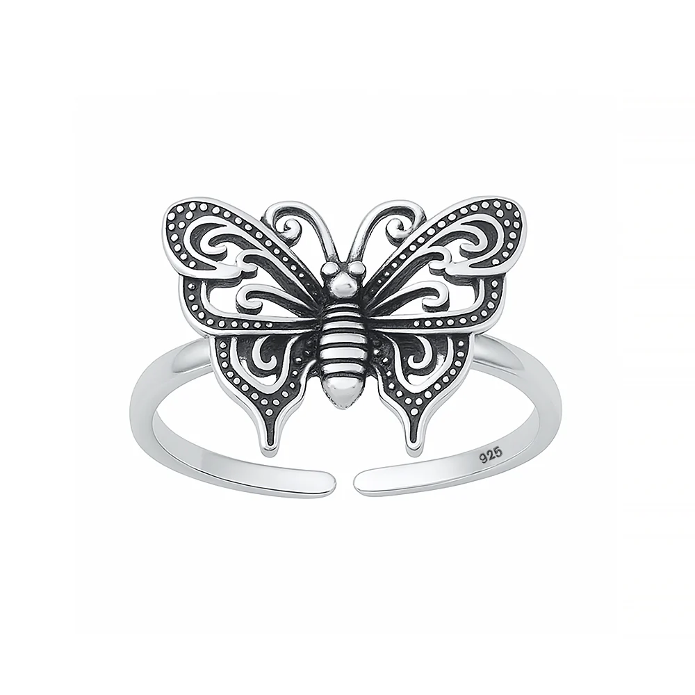Sterling Silver Oxidized Butterfly Toe Ring