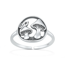 Load image into Gallery viewer, Sterling Silver Oxidized And Polished Mushrooms Toe Ring