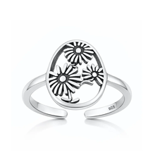 Load image into Gallery viewer, Sterling Silver Oxidized And Polished Flowers Toe Ring