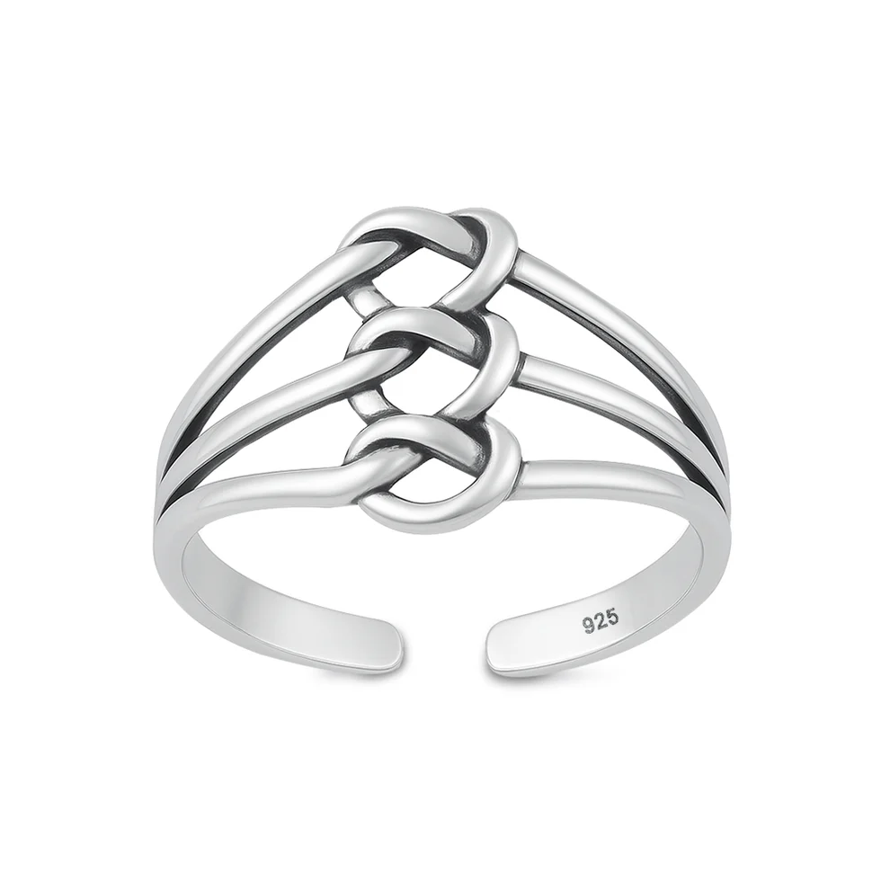 Sterling Silver Oxidized And Polished Triple Knot Toe Ring