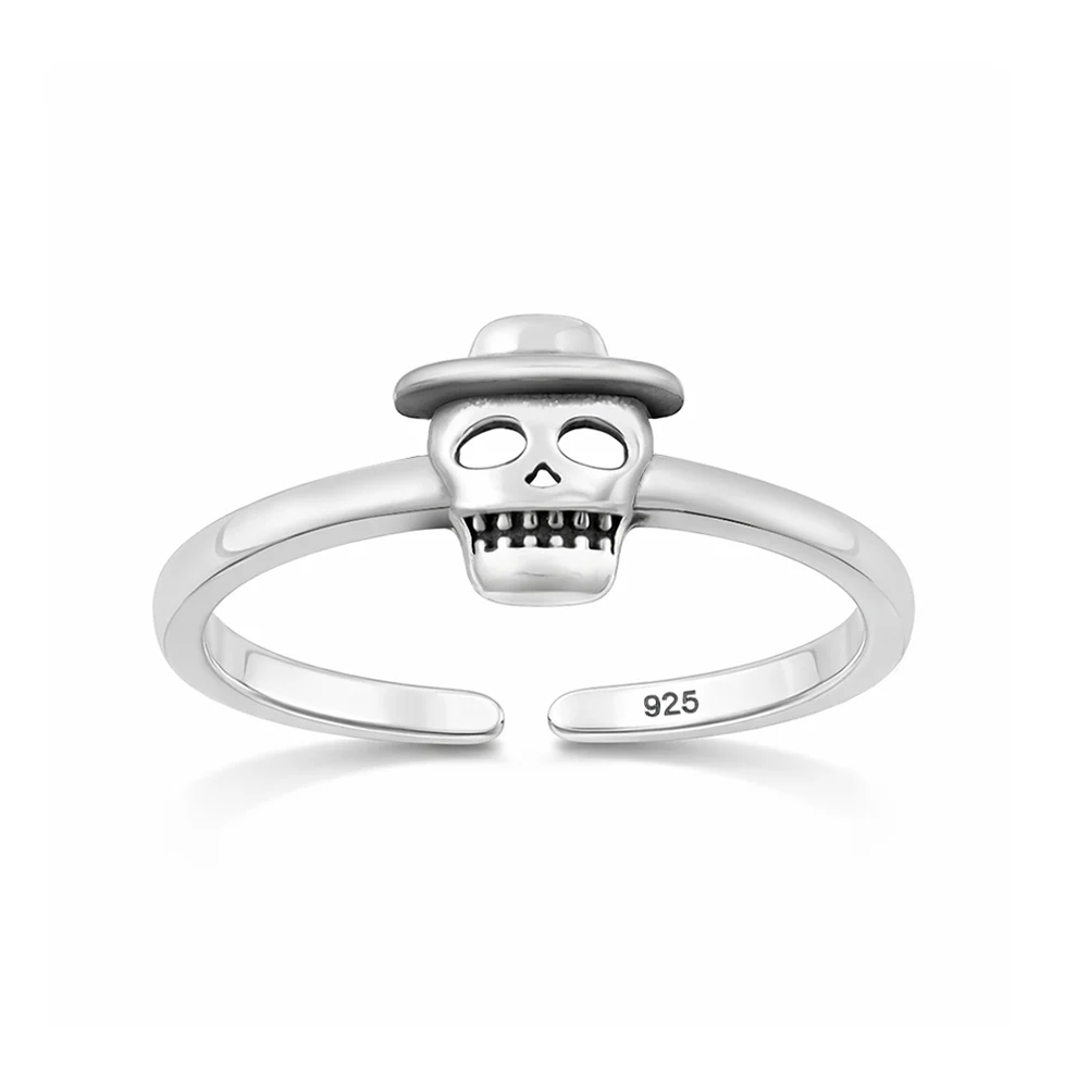Sterling Silver Oxidized And Polished Skull Toe Ring