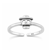 Load image into Gallery viewer, Sterling Silver Oxidized And Polished Skull Toe Ring
