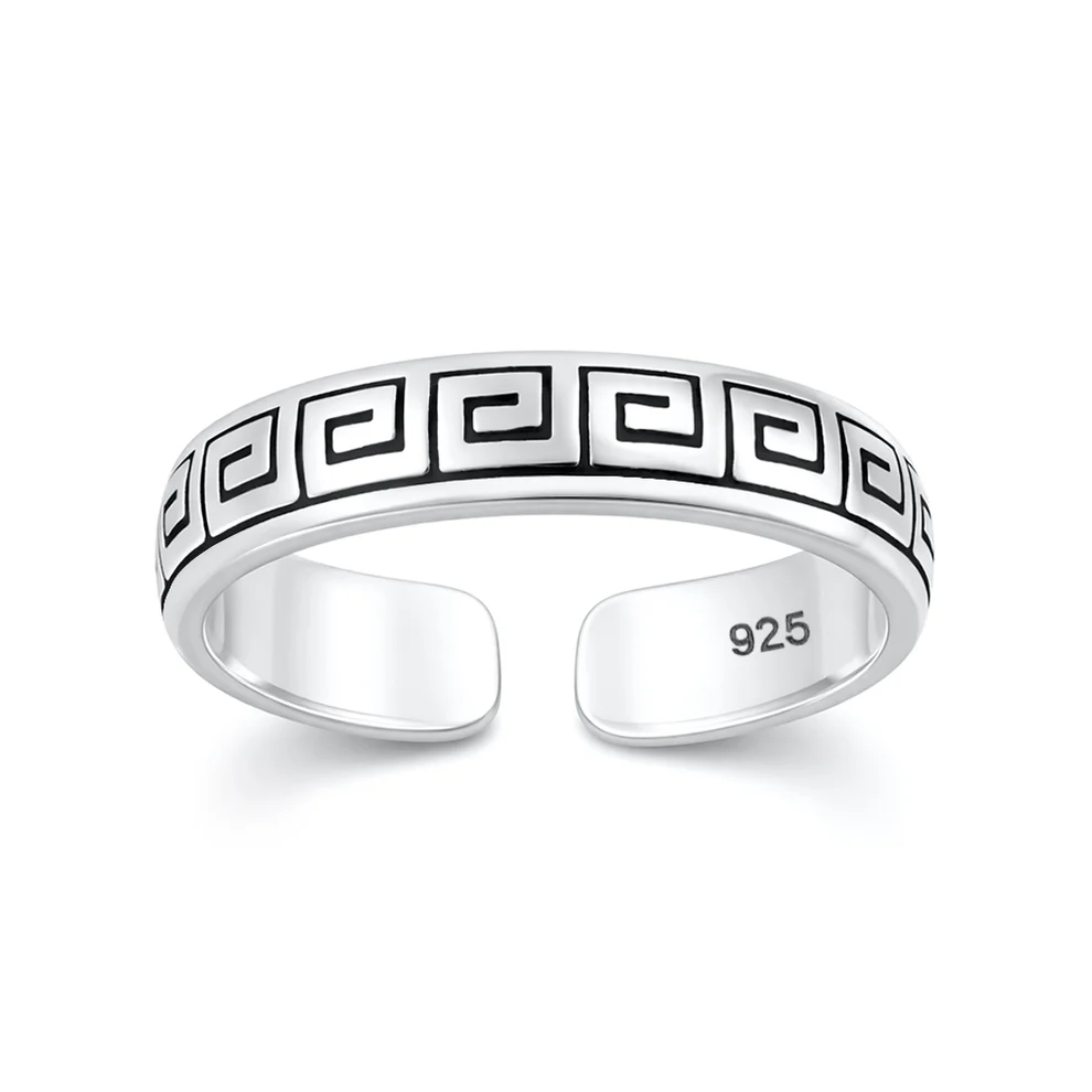 Sterling Silver Oxidized And Polished Greek Key Toe Ring