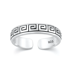 Sterling Silver Oxidized And Polished Greek Key Toe Ring
