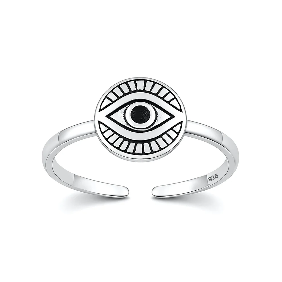 Sterling Silver Oxidized And Polished Evil Eye Toe Ring