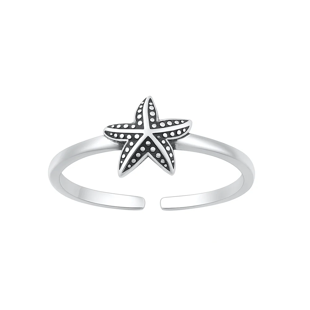 Sterling Silver Oxidized Starfish Toe Ring