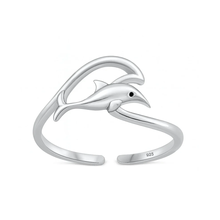 Load image into Gallery viewer, Sterling Silver Oxidized And Polished Dolphin And Wave Toe Ring