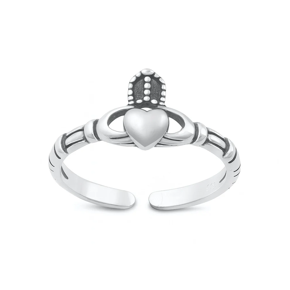 Sterling Silver Oxidized And Polished Claddagh Toe Ring