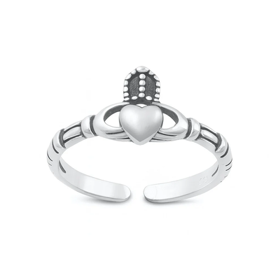 Sterling Silver Oxidized And Polished Claddagh Toe Ring