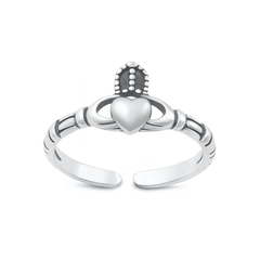 Sterling Silver Oxidized And Polished Claddagh Toe Ring