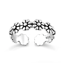 Load image into Gallery viewer, Sterling Silver Oxidized And Polished Flower Band Toe Ring