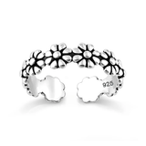 Sterling Silver Oxidized And Polished Flower Band Toe Ring