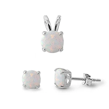 Load image into Gallery viewer, Sterling Silver Round White Lab Opal Simulated Diamonds Stud Earrings And Pendant Set