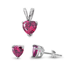 Load image into Gallery viewer, Sterling Silver Ruby CZ Heart Pendant And Earrings Set
