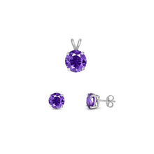 Load image into Gallery viewer, Sterling Silver Rhodium Plated Round Amethyst Cubic Zirconia Set