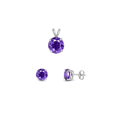 Sterling Silver Rhodium Plated Round Amethyst Cubic Zirconia Set