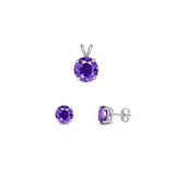 Sterling Silver Rhodium Plated Round Amethyst Cubic Zirconia Set