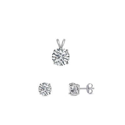 Sterling Silver Rhodium Plated Round Clear Cubic Zirconia Set
