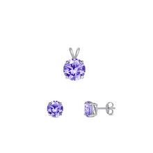 Load image into Gallery viewer, Sterling Silver Rhodium Plated Round Lavender Cubic Zirconia Set