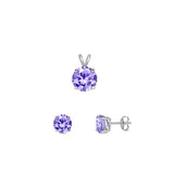 Sterling Silver Rhodium Plated Round Lavender Cubic Zirconia Set