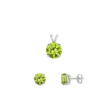 Load image into Gallery viewer, Sterling Silver Rhodium Plated Round Peridot Cubic Zirconia Set