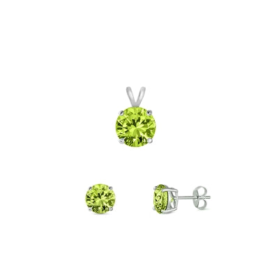 Sterling Silver Rhodium Plated Round Peridot Cubic Zirconia Set
