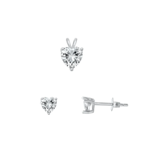 Load image into Gallery viewer, Sterling Silver Rhodium Plated Clear CZ Heart Solitaire Pendant And Earrings Set