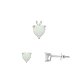 Sterling Silver Rhodium Plated Heart Solitaire White Lab Opal Set