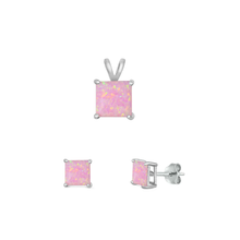 Load image into Gallery viewer, Sterling Silver Rhodium Plated Pink Lab Opal Jewelry Set