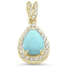 Load image into Gallery viewer, Sterling Silver Yellow Gold Plated Pear Natural Larimar And Clear CZ Pendant