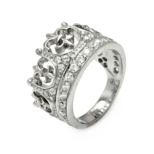 Sterling Silver Rhodium Plated Crown CZ Ring