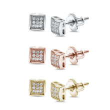 Load image into Gallery viewer, Sterling Silver Princess Cut Micro Pave CZ Earrings and Thickness 6mm