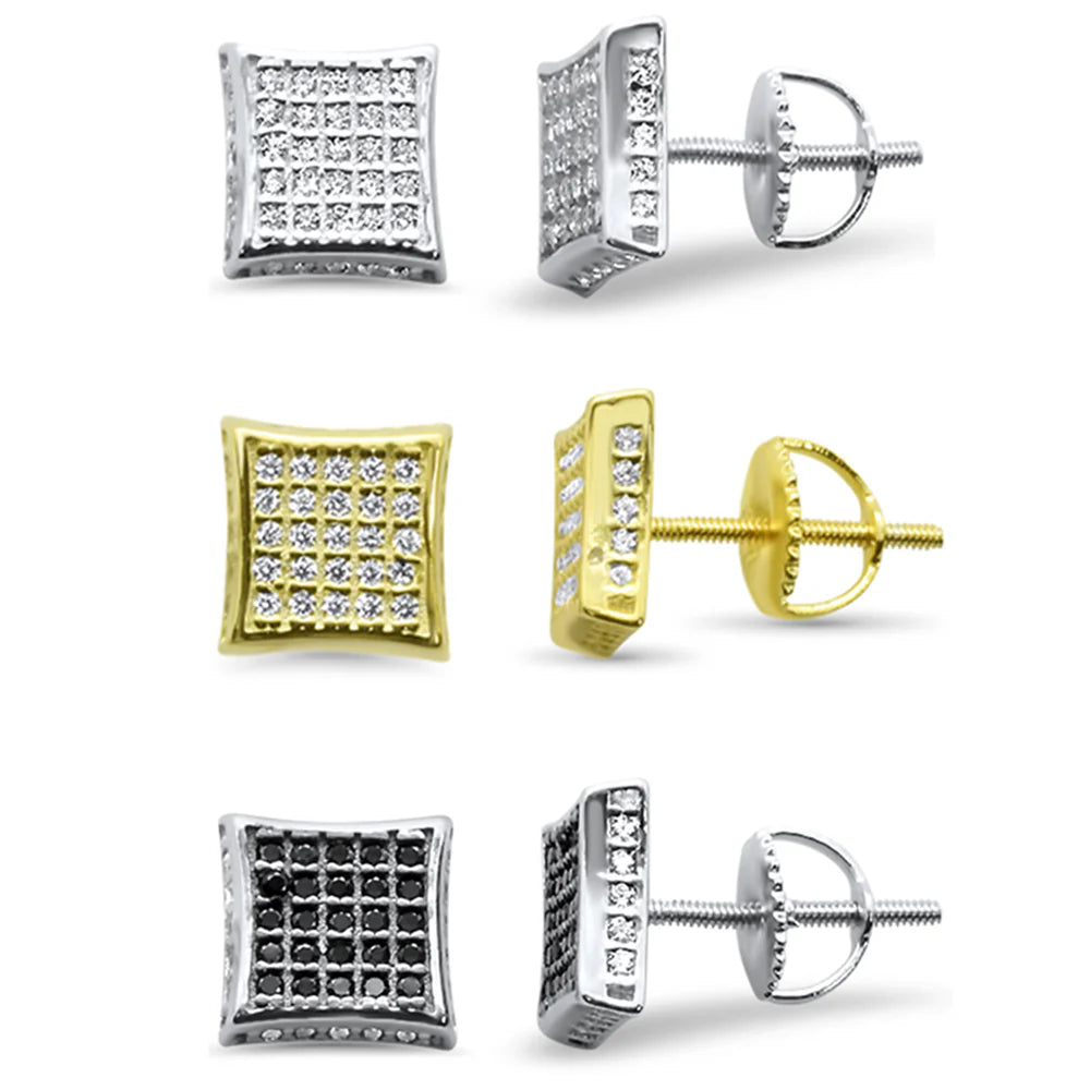 Sterling Silver Square 8MM CZ Earrings