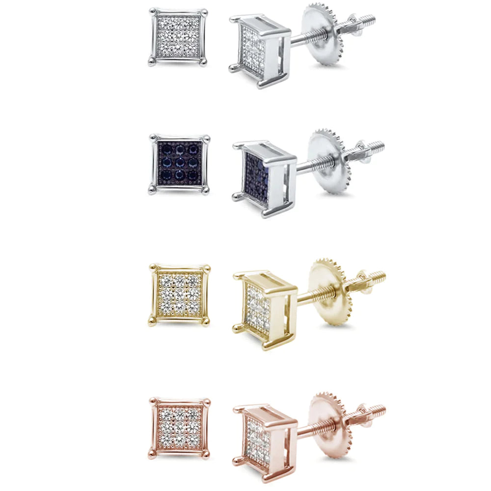 Sterling Silver 6mm Micro Pave Princess Cut CZ Stud Earrings